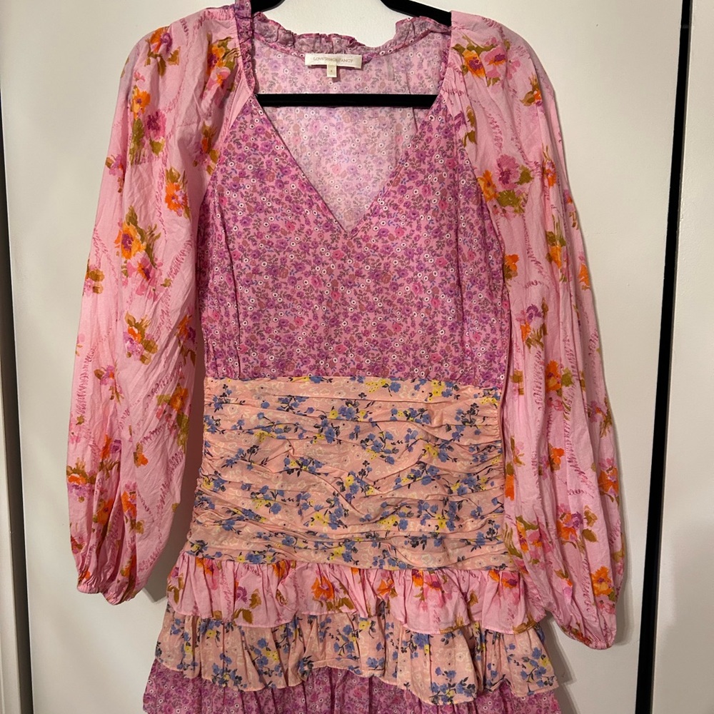 Love Shack Fancy - Rina Mixed Print Ruffle Mini Dress- size 4 - Picture 3 of 4
